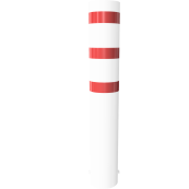 Barrier bollard | Steel tube  323 x 5 mm | stationary | for setting in concrete | hot-dip galvanized and white coatedwith three red reflecting stripes | total length: 2000 mm | with welded steel cap